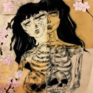 Abstract Skeleton Art with Floral Accents